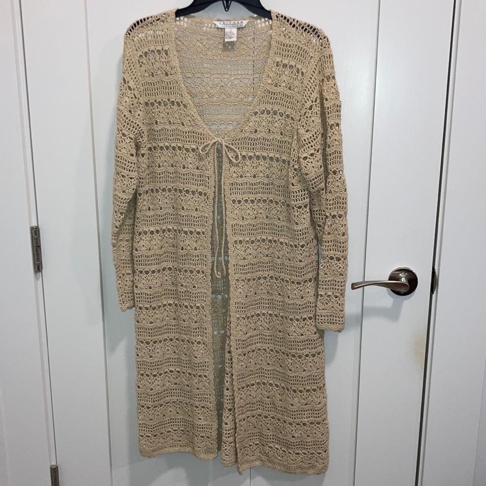 Women’s crochet long jacket.